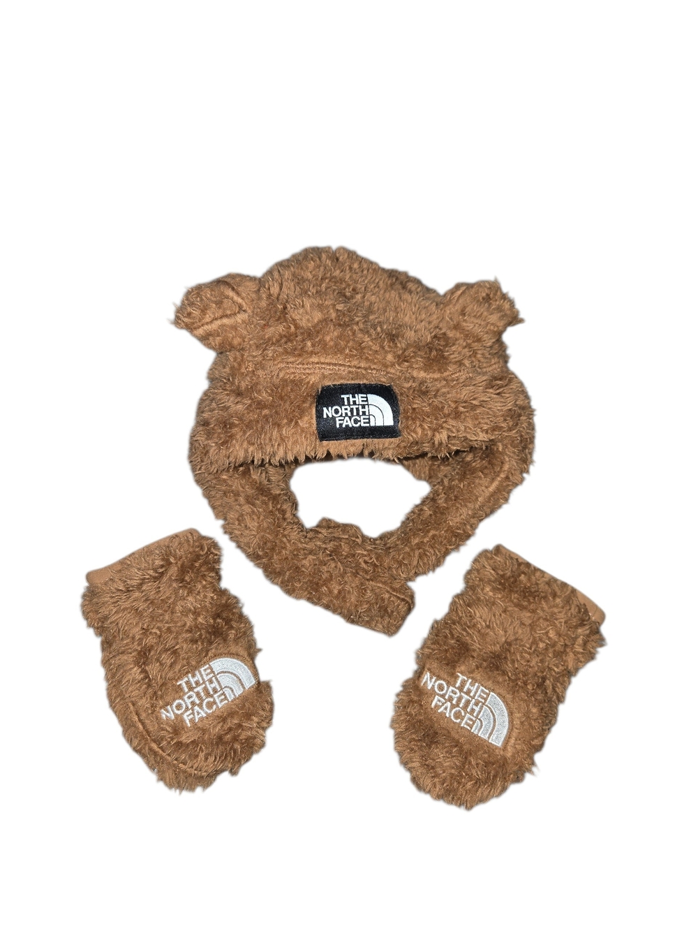 The North Face Brown Baby Fuzzy Bear Hat and Mittens Set Size 0-6 Months